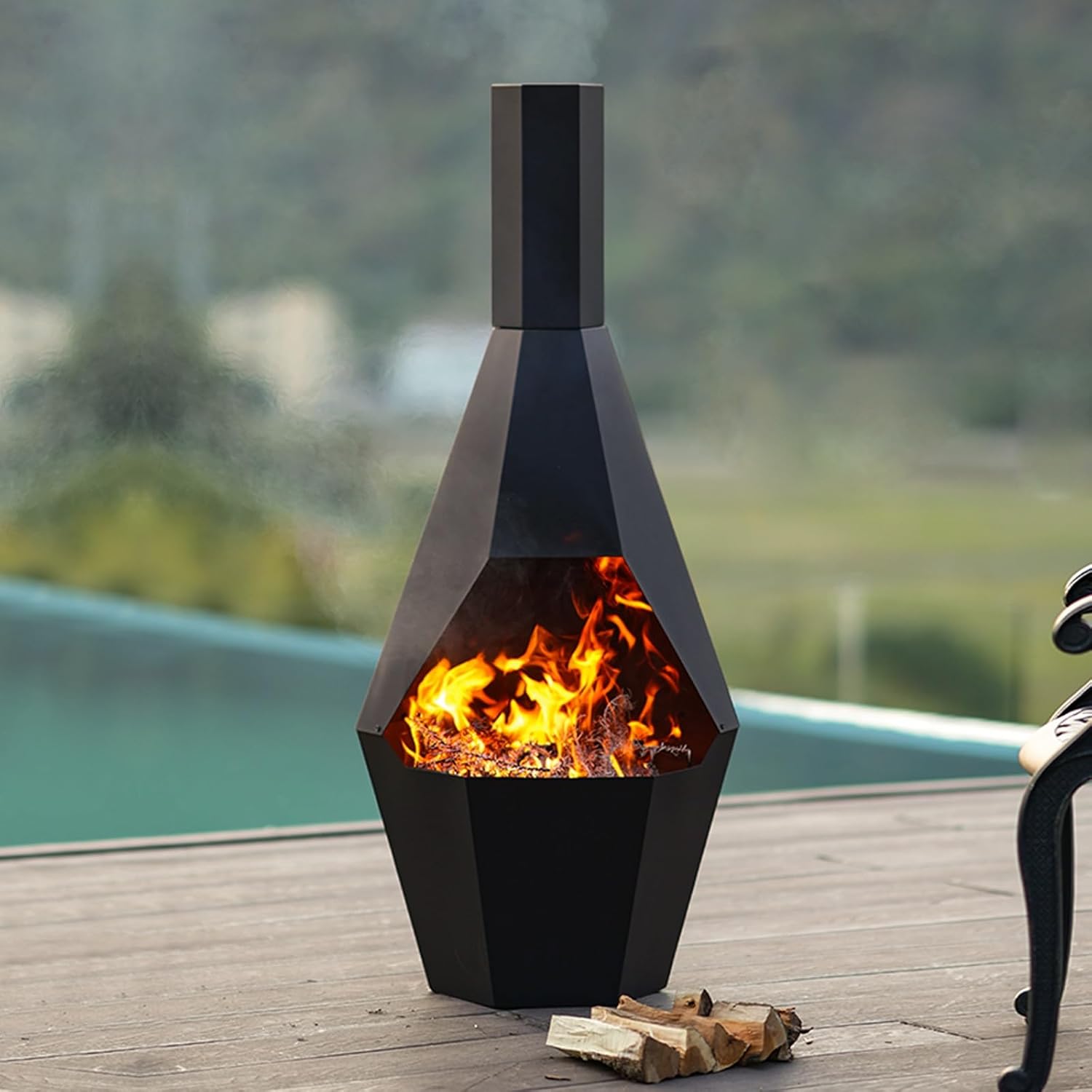 Chiminea Outdoor Fireplace, Outdoor Wood-Burning Chiminea Fire Pit, Camp Stove with Extended Chimney - 304 Stainless Steel Barbecue Grill, Firewood Brazier, Fire Hook