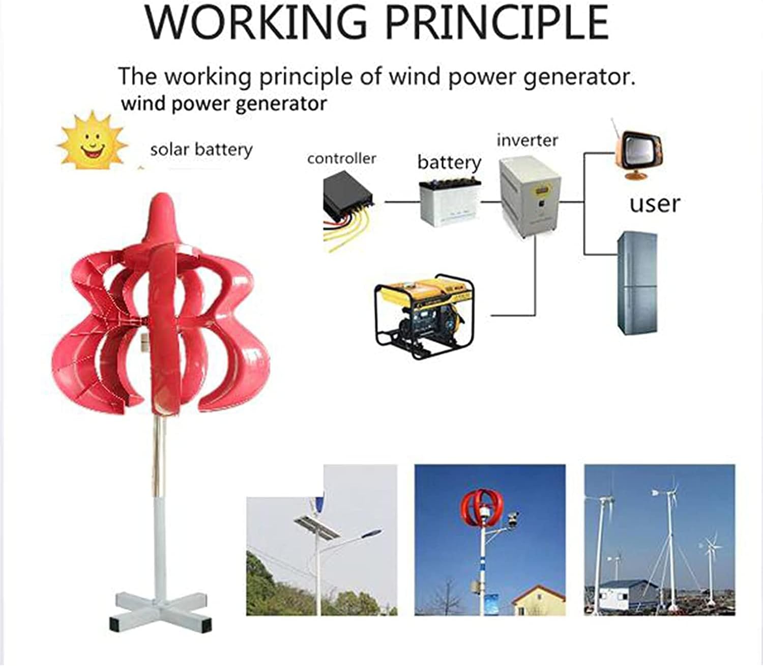 8000 W Vertical Axles Wind Turbines Generator Lantern, 4 Blades Motor Kit Windmill Energy Charge Turbines for Home Camping