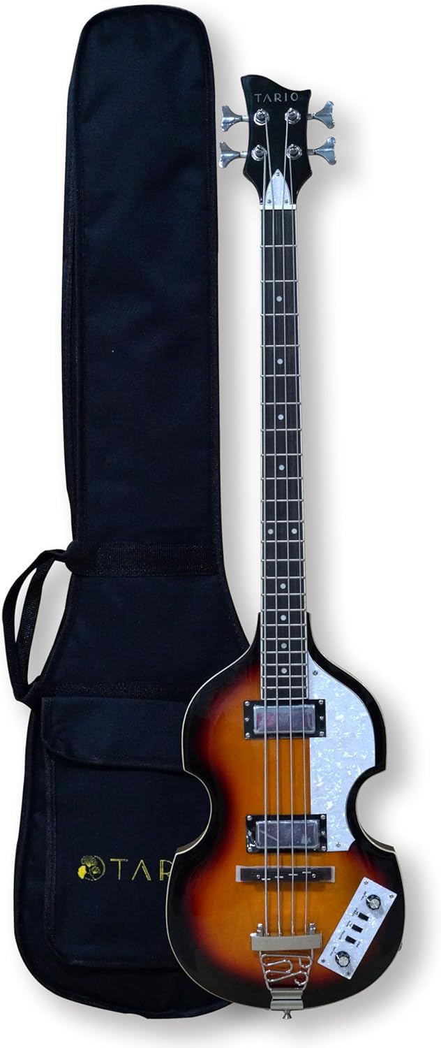 TARIO Violin Bass Guitar Sunburst Basswood Body Hard Maple Neck
