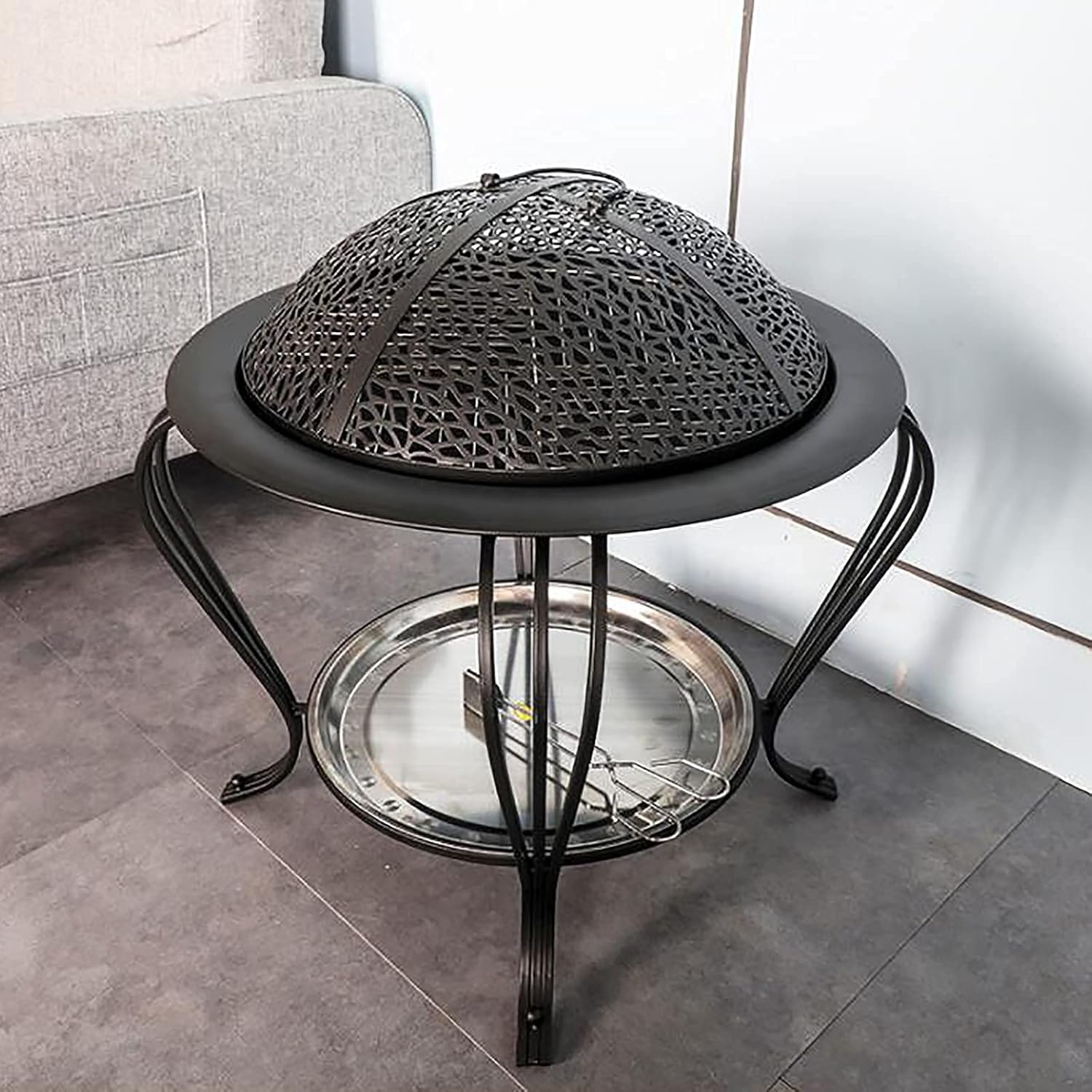 Backyard Patio Garden Stove Wood Burning BBQ Fire Pit with Spark Screen Cover,Poker,Fire Pit Cover,Grill for Campfire Bonfire