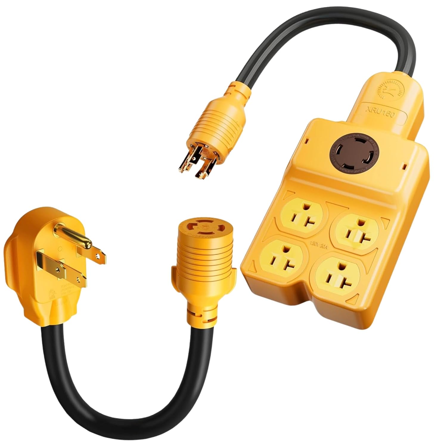 MECMO NEMA L14-30P to Four 5-20R/ 5-15R & L14-30R Adapter 4 Prong Twist Locking Generator 30 amp to 15 Amp/20 Amp, NEMA 14-50P to L14-30R Generator Transfer Switch Adapter 50 Amp Male to 30 Amp Cord