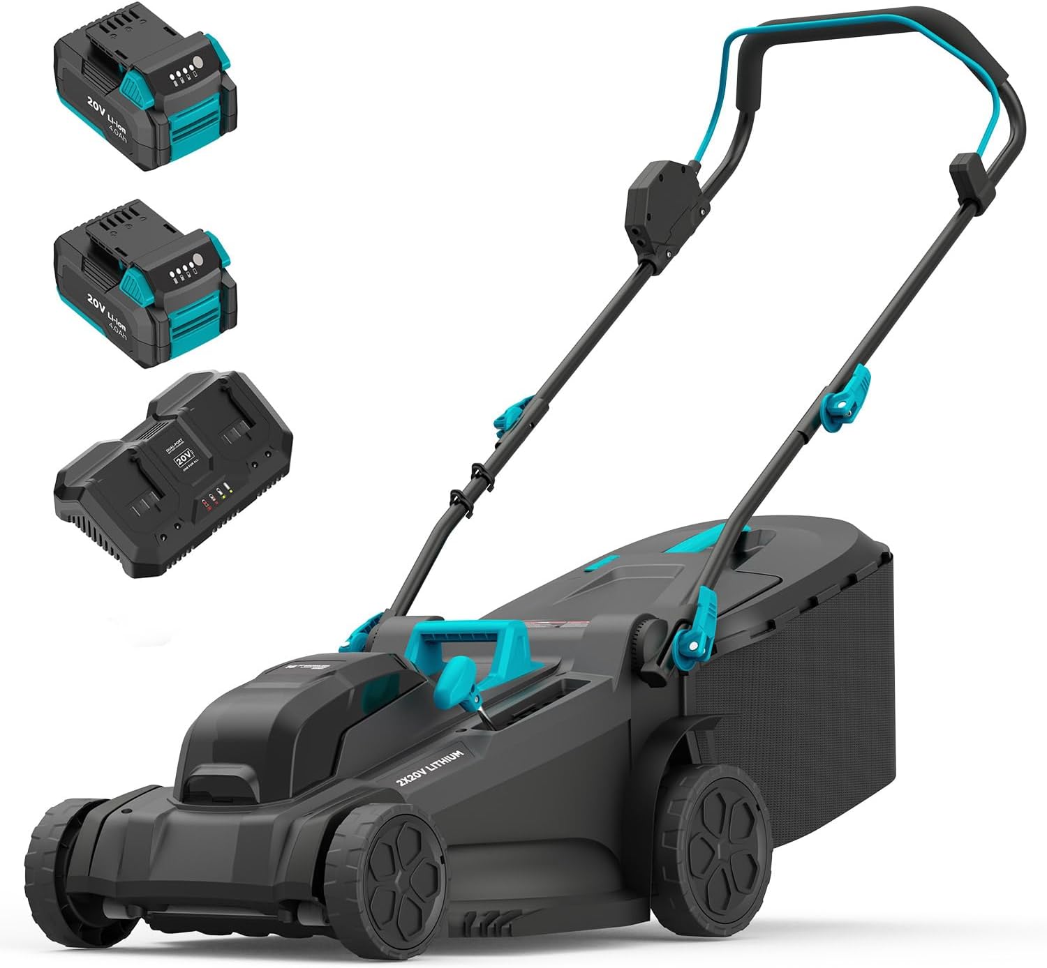 2x20V 18 inch Electric Lawn Mower Cordless, Brushless Push Lawn Mower with 6-Position Cutting Height Adjustment, 2x4.0Ah Battery & Dual Charger Included