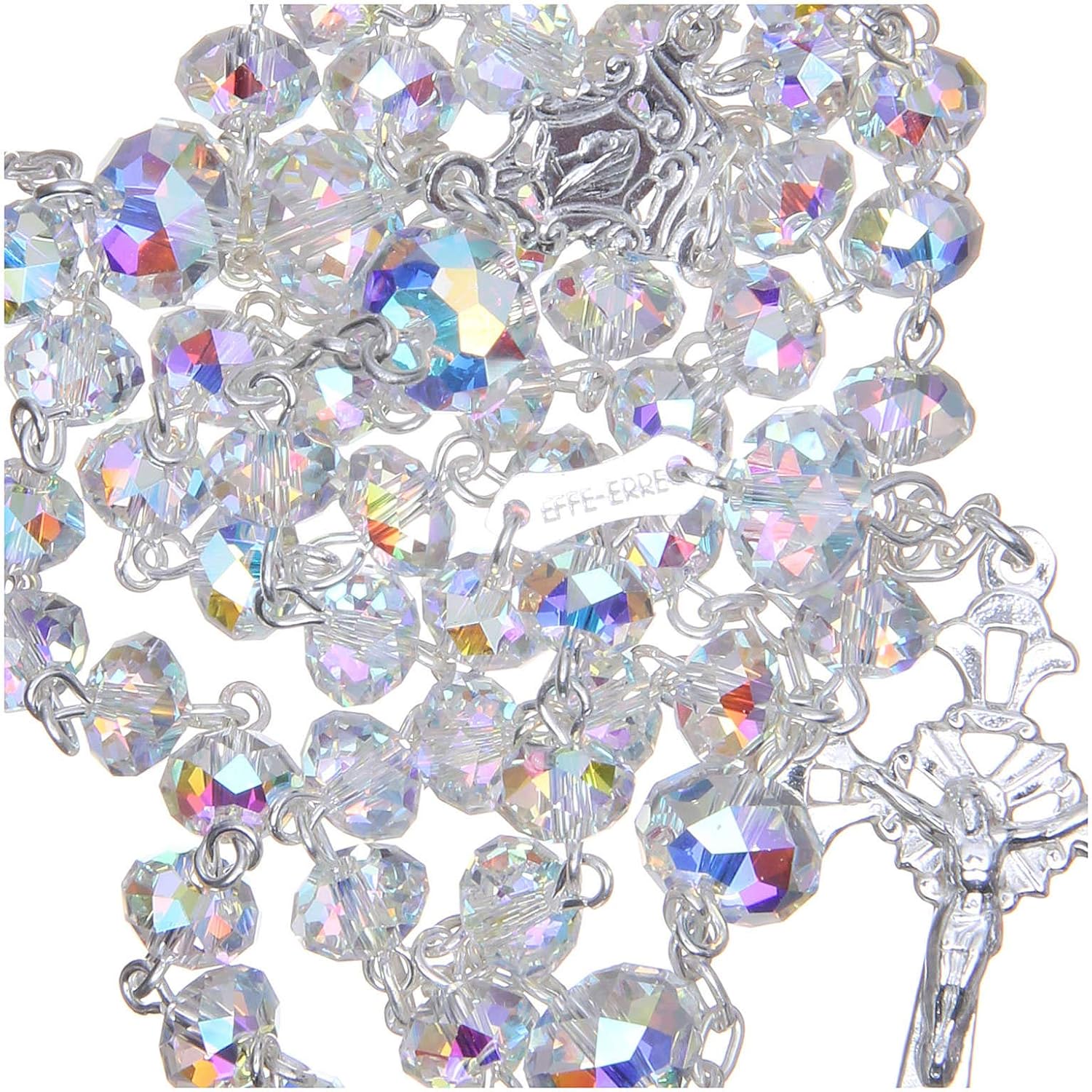 Silver Rosary Beads with White Strass briolette 6mm