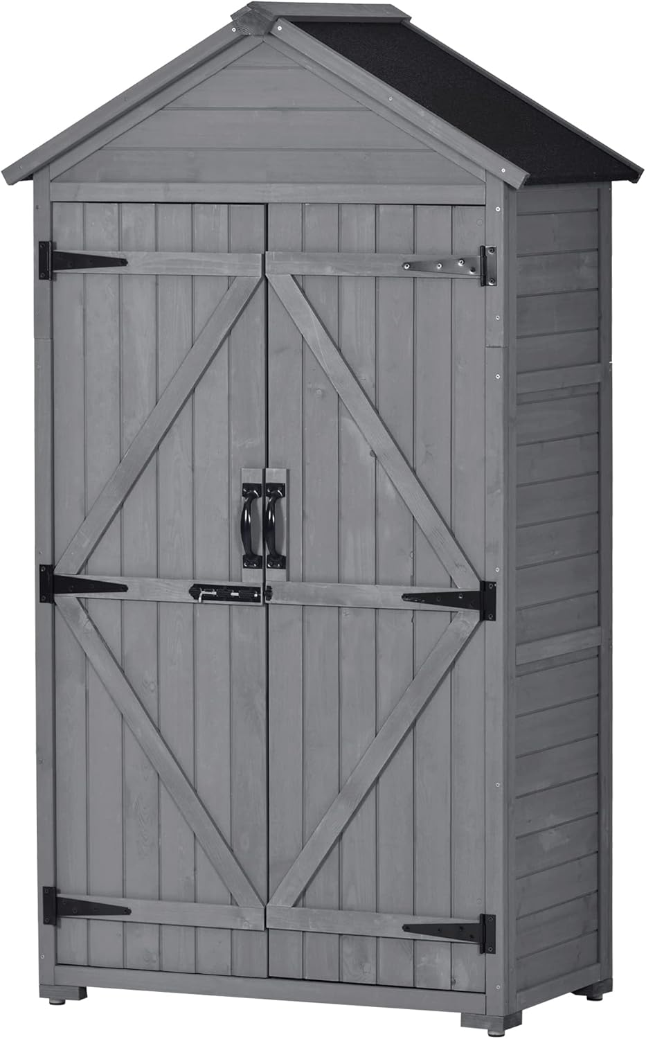 Outdoor Wooden Storage Sheds,Garden Storage Shed,Tool Organizer Storage Cabinet with Waterproof Asphalt Roof, Fir Wood Lockers with Workstation for Yard and Patio (5.8ft x 3ft, Grey)