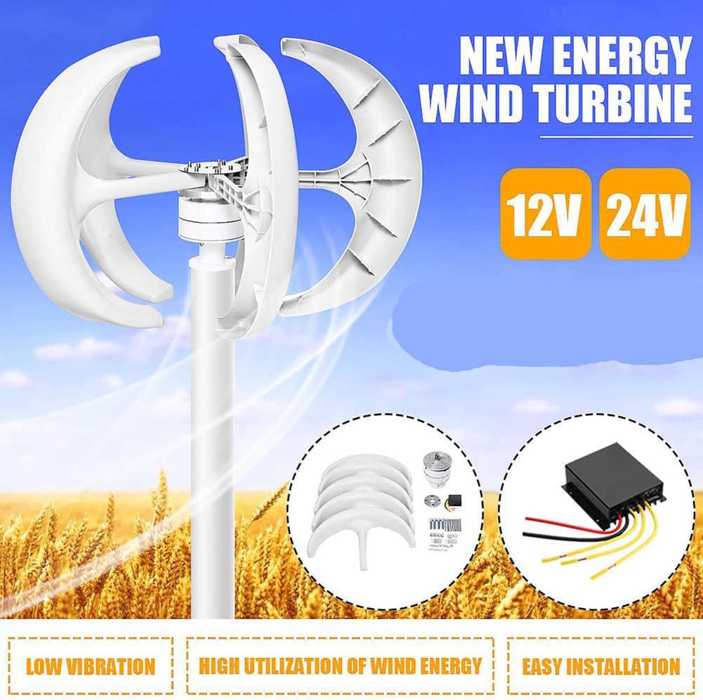 220V,12000W Vertical Wind Power Turbine Generator Kit,12V 24V 48V 220V 3 Blades Vertical Axis Windmill for Home Street Lamps with Charge Controlle (White)
