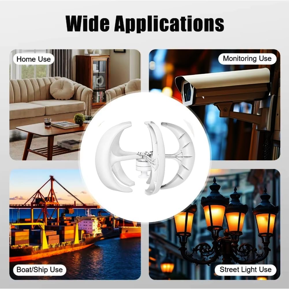 12000W Vertical Axis Wind Turbine, Low Noise 12V/24V 48V 220V Generator Windmill Generate Turbin Complete Set for Family with Controller(5 Blades)