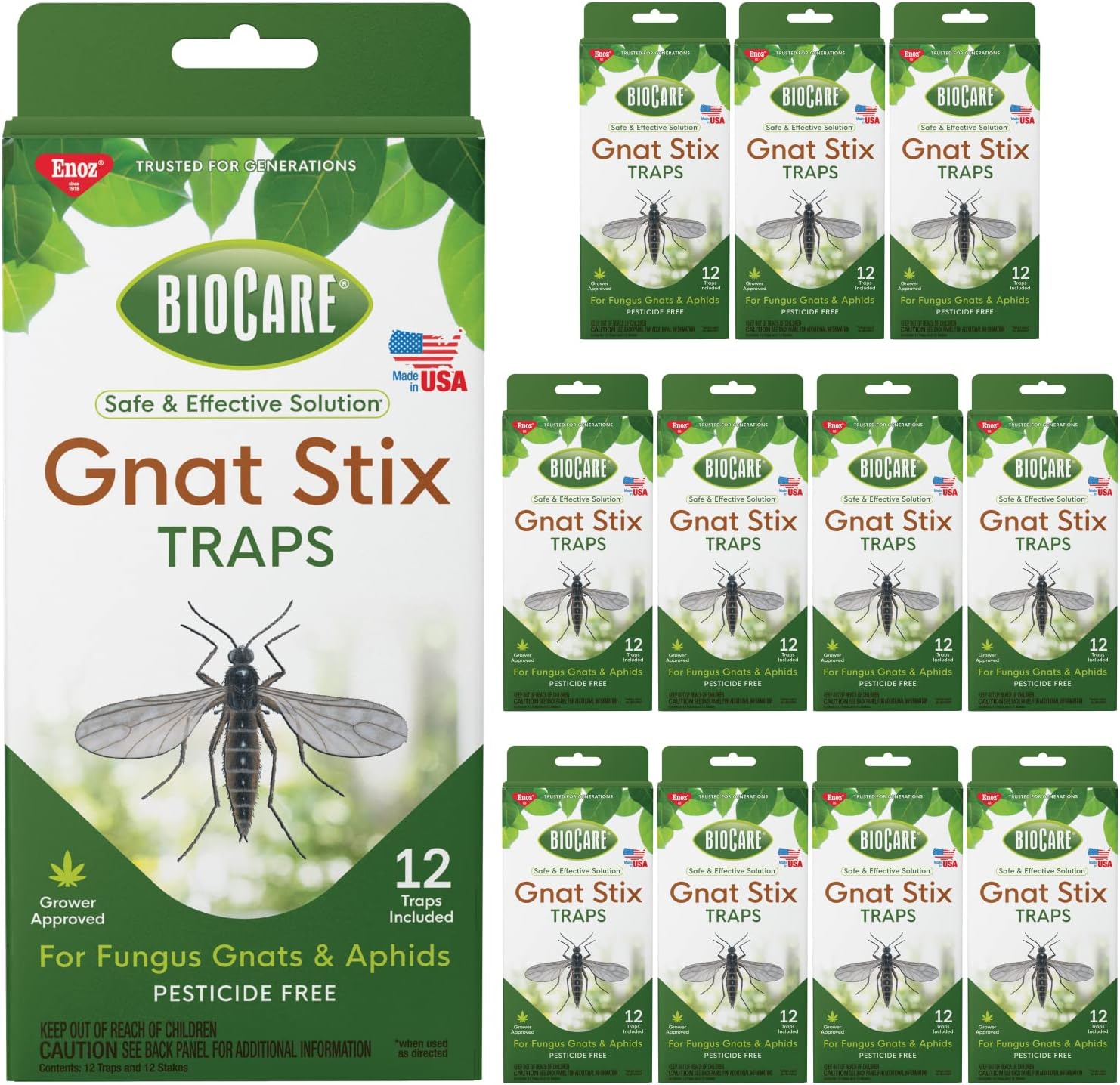 Enoz BioCare Gnat Stix for Fungus Gnats and Aphids, Pest Control for Plants and Greenhouses, Safe & Effective (12 Pack)