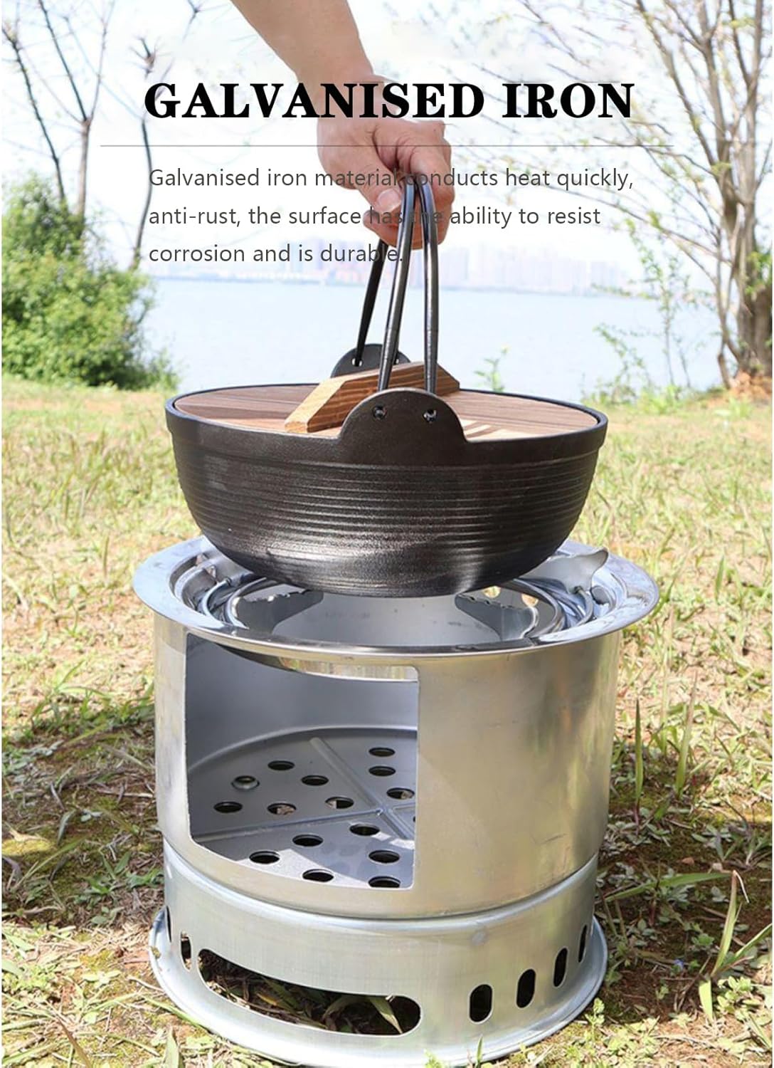 Outdoor Folding Fire Pit Fireplace,Portable BBQ Grill,Carbon Steel Galvanised Material,with Storage Bag,with Grill Mesh,Grill Pan,for Picnic,Campfire,Patio,Etc.,29×24cm
