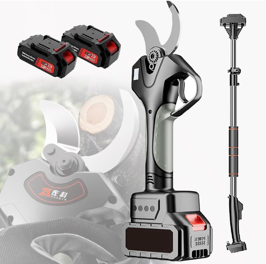 Cordless Electric Pruning Shears, 2-in-1 Cordless Pole Pruning Shears, with 2.1M Extension Pole, 2 Battery Powered for Hedge, Bush, Orchard