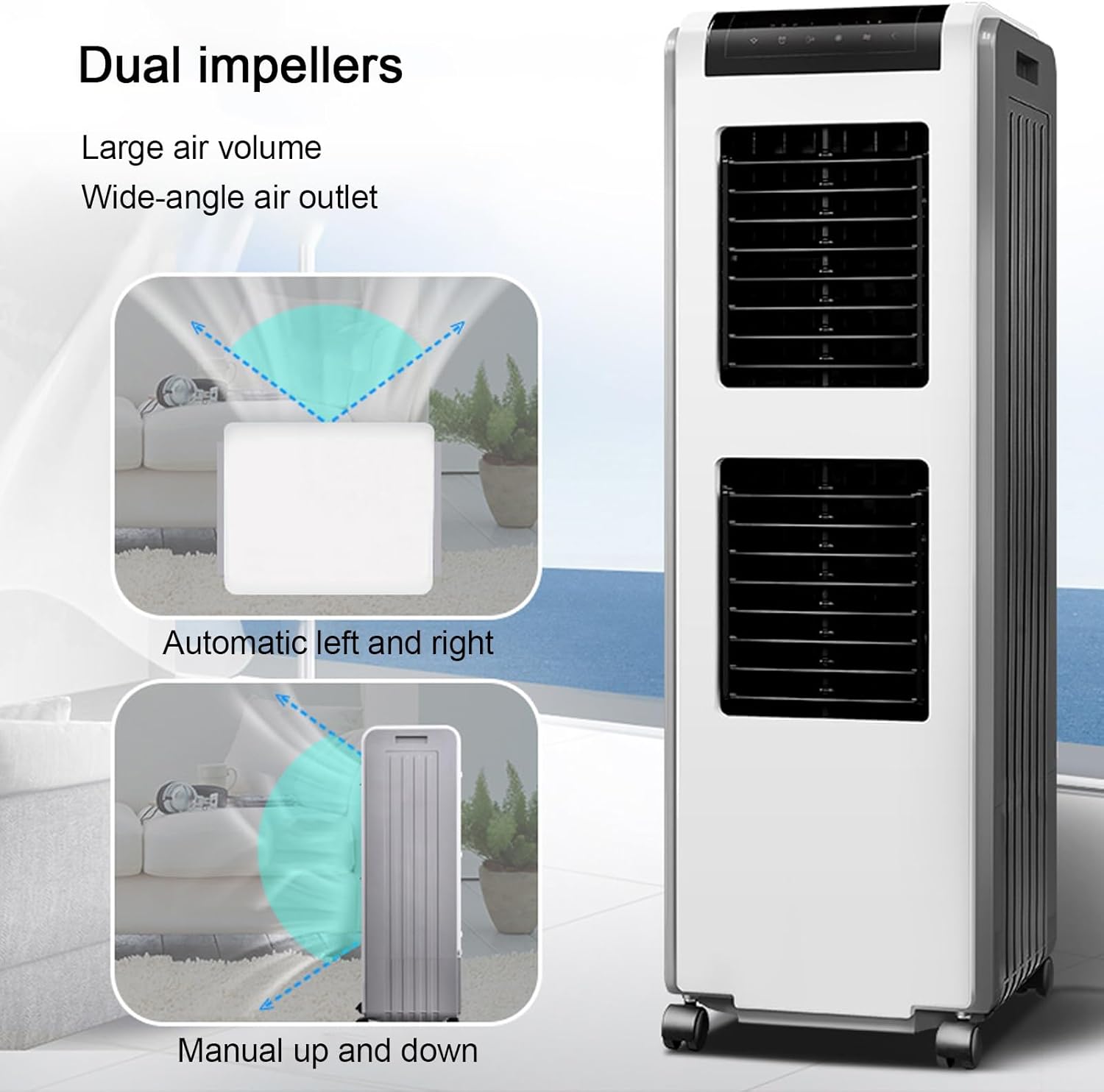 Industrial Air Conditioning Unit Portable Air Cooler, 4 Wheels, 30L Water Tank, 3 in 1 Mobile Air Conditioners, Cooling Fan and Dehumidifier for Home/Office(Large)