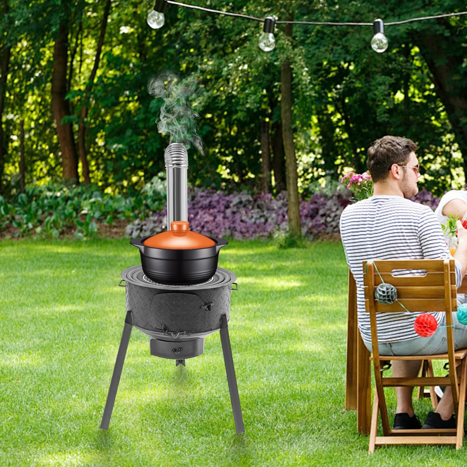 Multifunction Wood Burning Stove with 4 Rings - 20.5 Inch Portable Fire Pit Camping Stove for Outdoor Cooking,BBQ,Backyard&Emergency Use (Carbon Black)