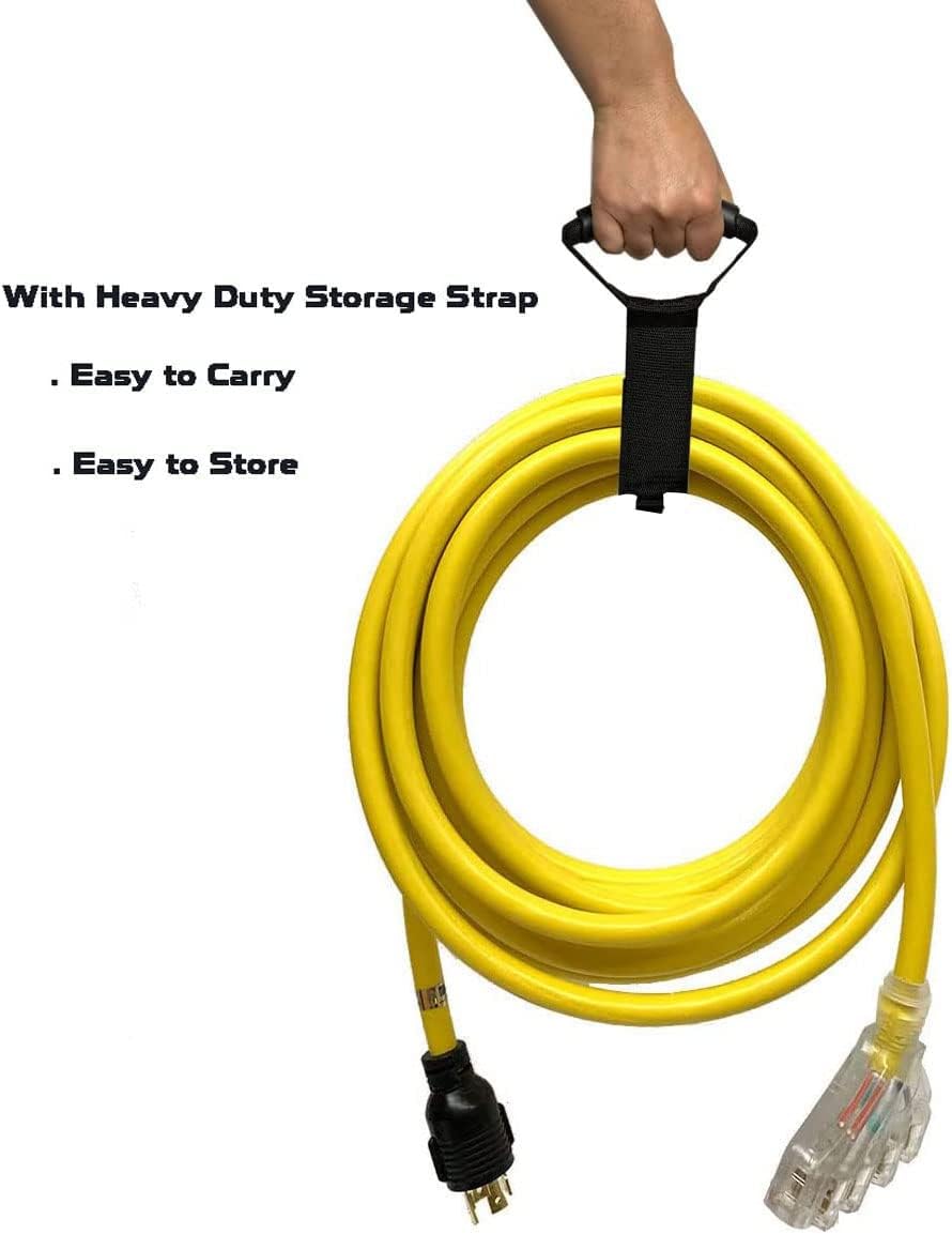 50Ft L14-30P to Four 5-20R, 4 Prong Generator Distribution Extension Power Cord, 30 Amp 125/250V 7500 Watts, 10 Gauge SJTW Cable… (50 FT)