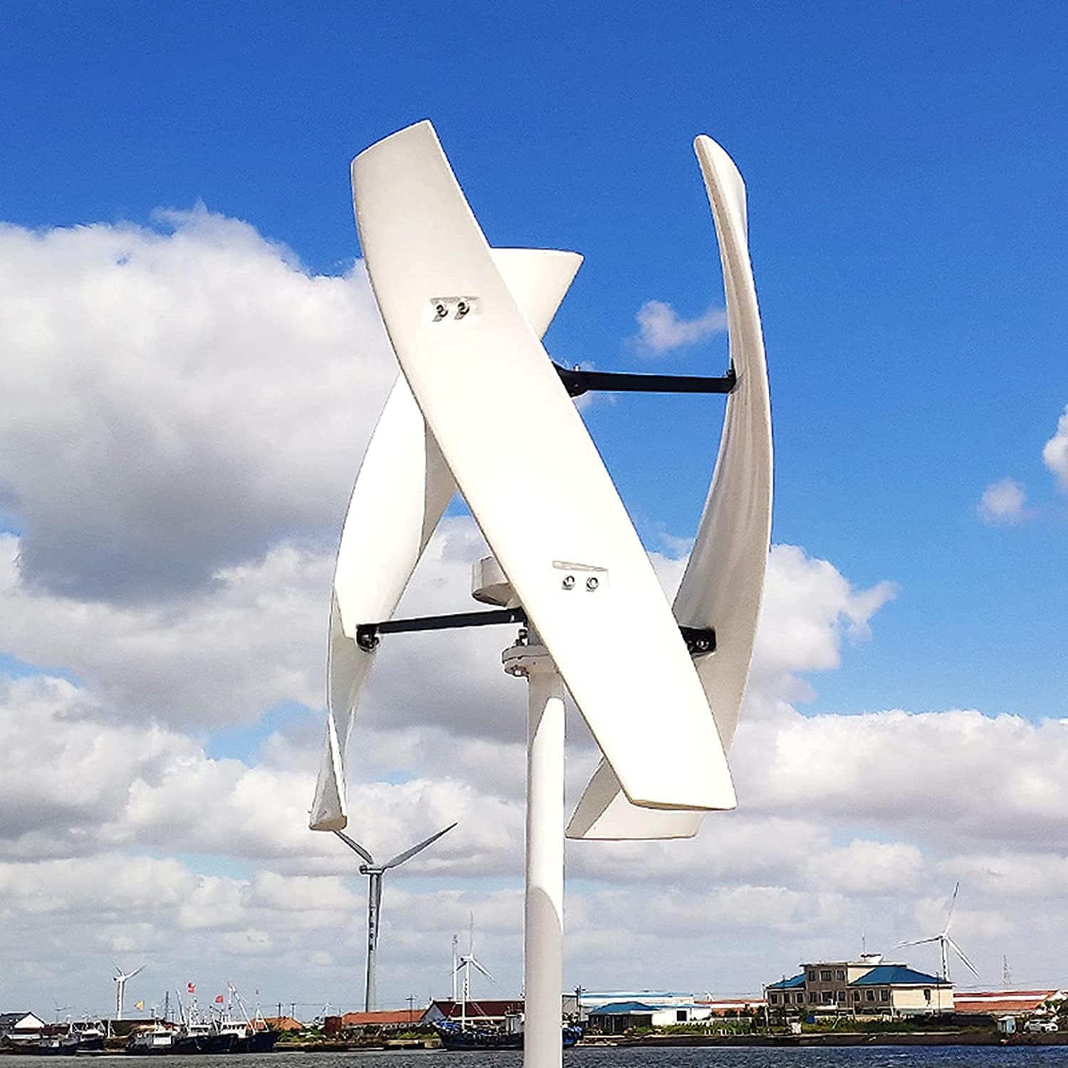6000W Vertical Axis Wind Turbine Generator 3 Blades 12V 24V 48V 3 Phase Generator Homeuse Vertical Wind Turbine Generator (with Controller, White)