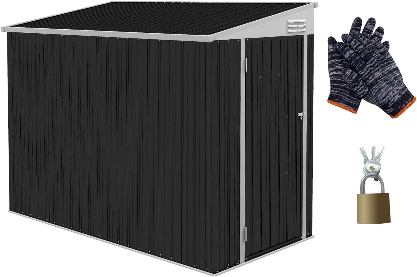 Metal Outdoor Storage Shed, Lean-to Garden Tool House with Lockable Door, for Backyard, Patio, Lawn (Dark Gray)