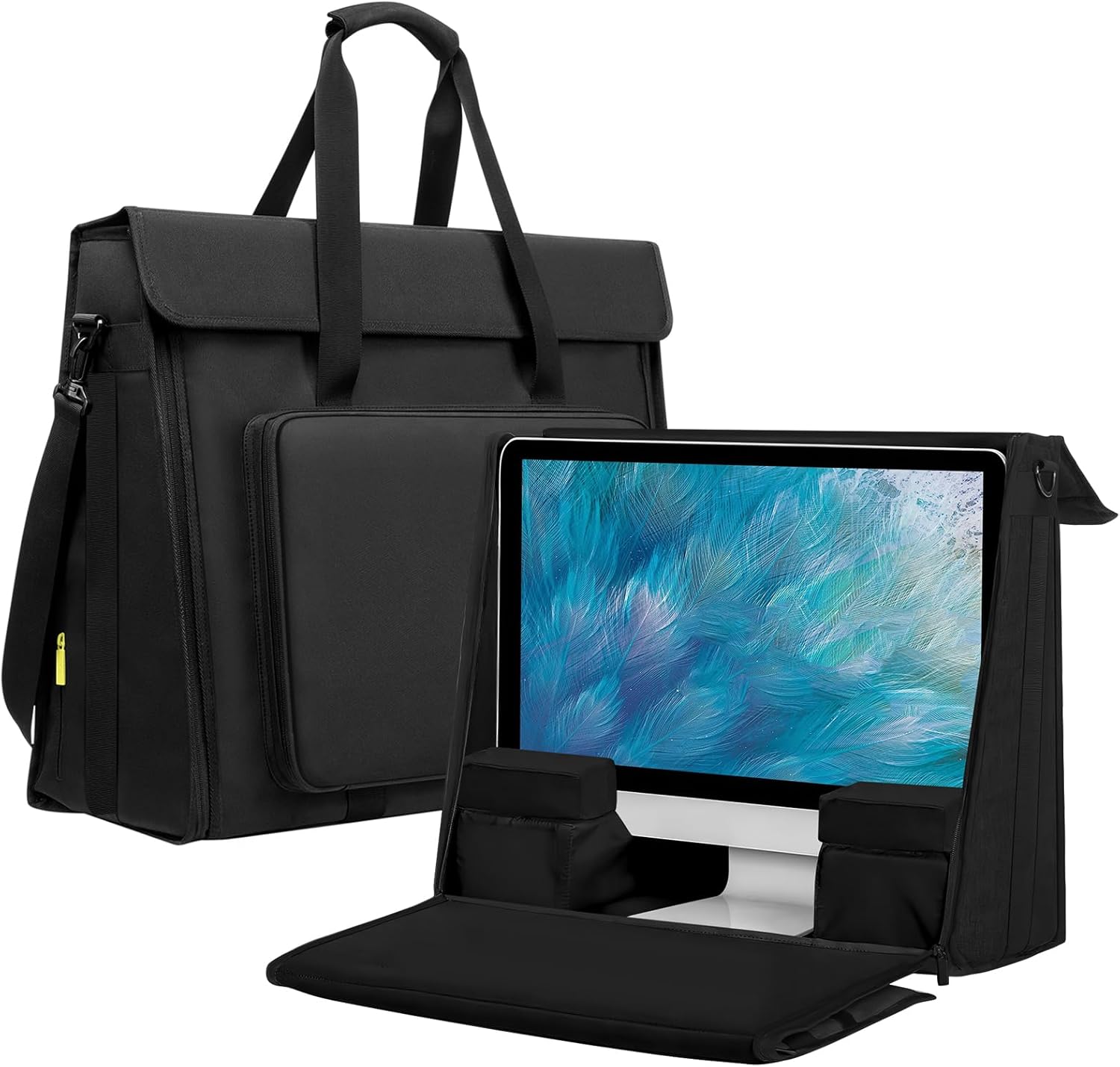 21/24 inch computer bag monitor carrying case Compatible with iMac All in One Monitor LCD Screens Desktop Computer Travel Storage Carrying Bag with Accessories Pocket, Shoulder Strap Black