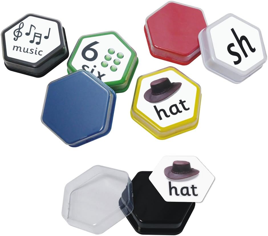 Talking Products, Talking Tiles Voice Recorders, Communication Sound Buttons. Pack of 6 Colors, 80 Seconds Recording. Educational Classroom Resources, Game Show Answer Buzzers.