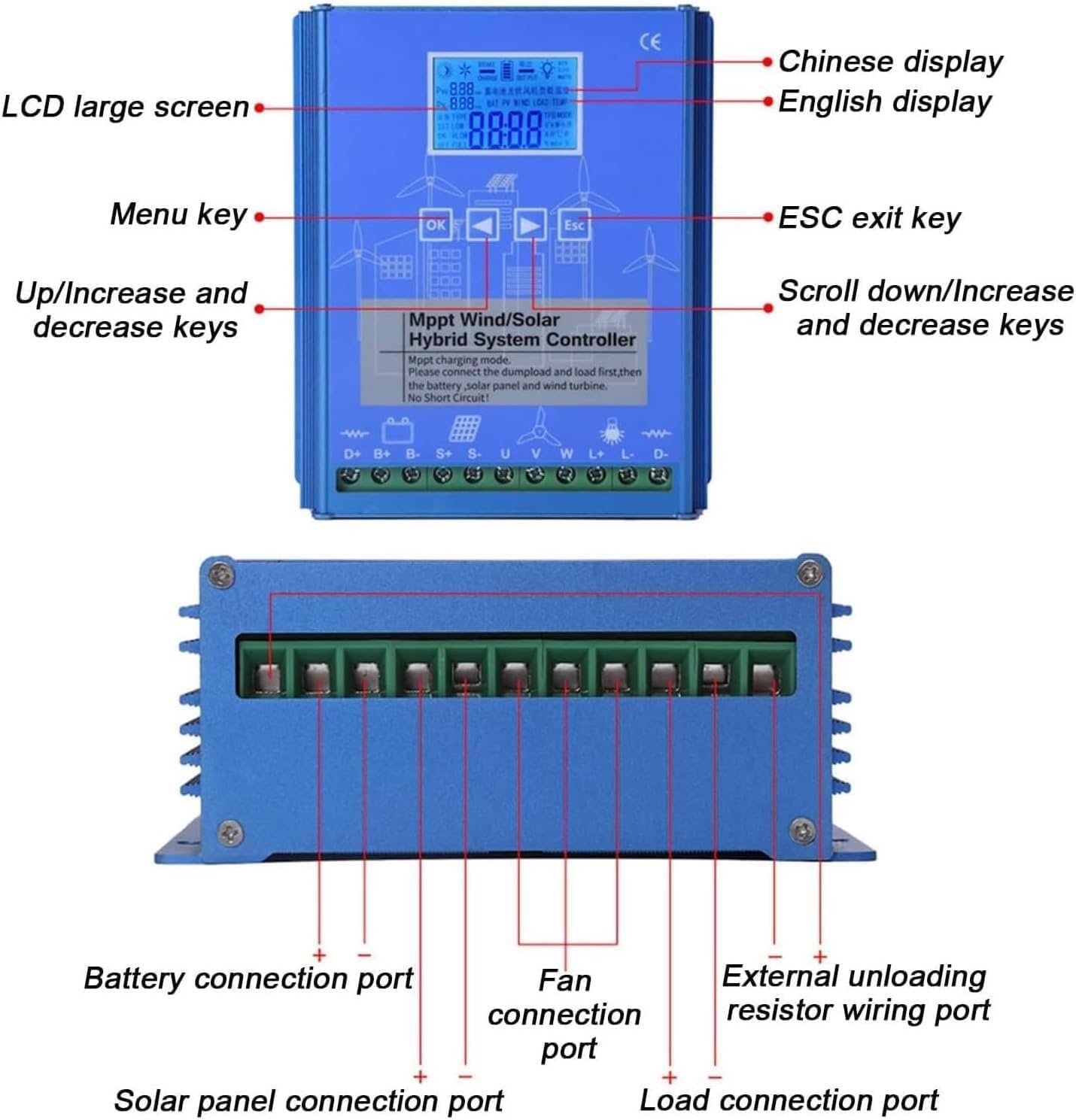 9000W Wind Solar Hybrid MPPT Charge Controller Off Grid LCD Display Boost Charging Multifunctional Wind Solar Controller Wind Turbine