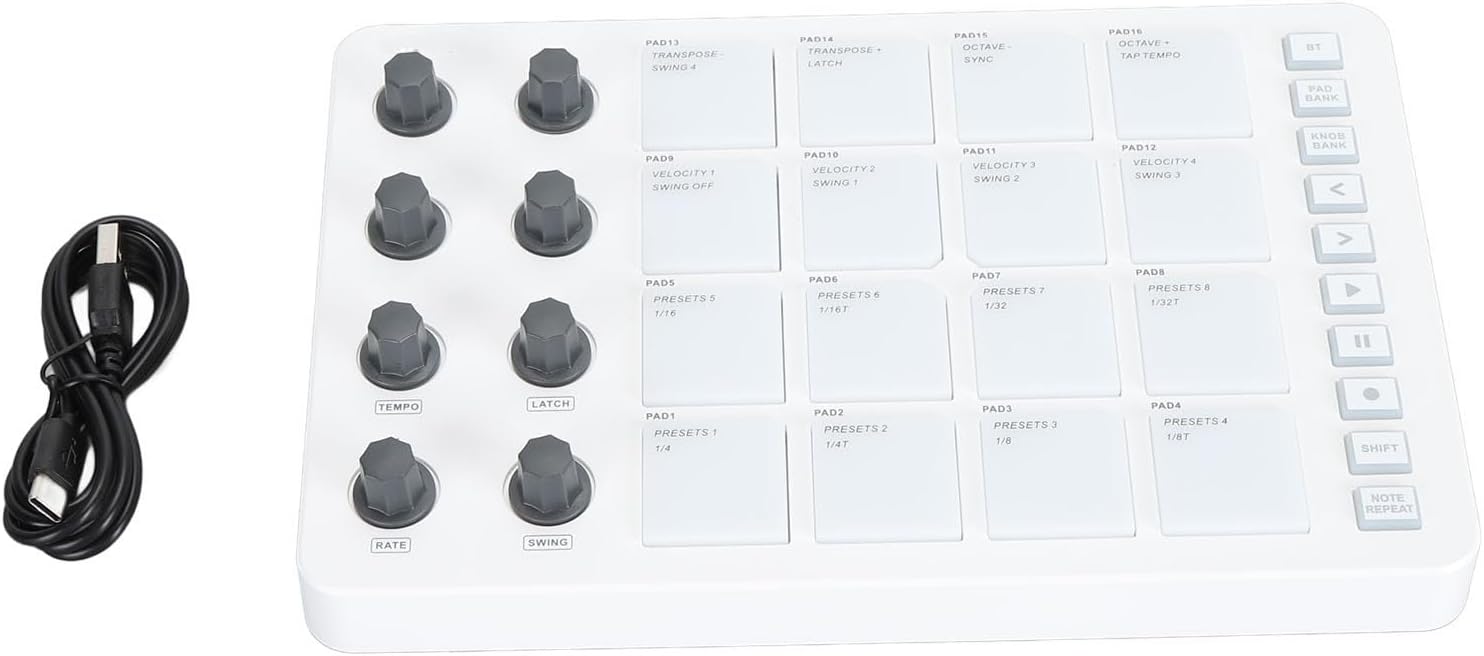 Wireless MIDI Controller Beat Pad 16 Strike Pads 8 Rotating Knobs Portable USB