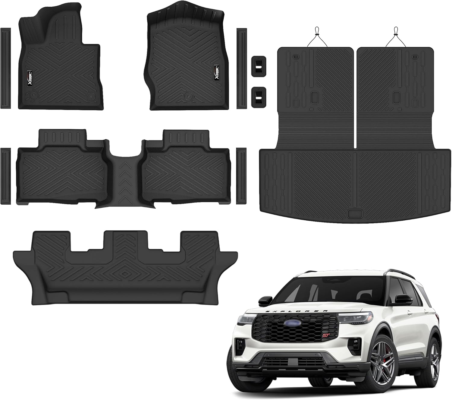 Floor mats for 2020-2025 2026 Ford Explorer 7 Seats Trunk Mat with Backrest Mat All Weather TPE Rubber Cargo Liner for 2020 2021 2022 2023 2024 2025 2026 Ford Explorer Accessories