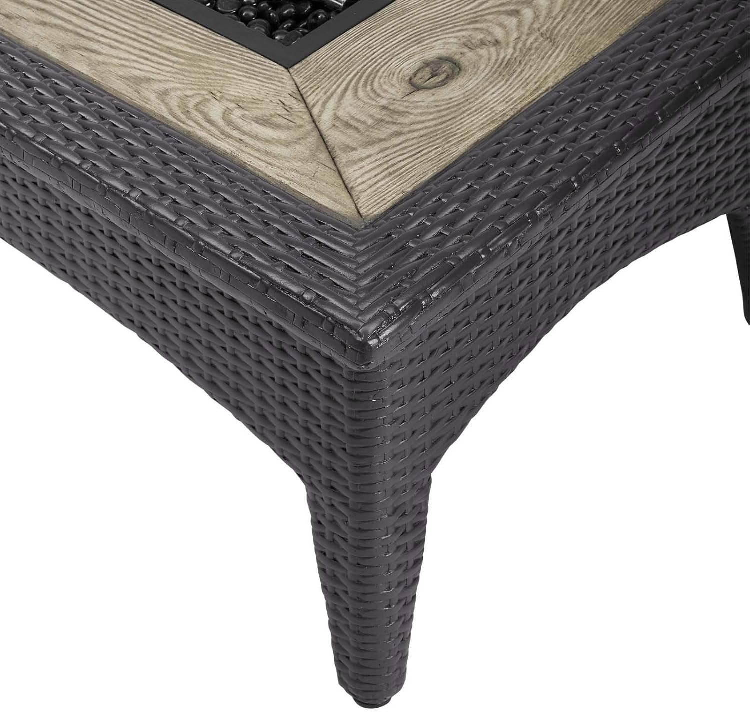 Modern Cool Outdoor Patio Lounge Coffee Fire Pit Table Rectangular Drak Grey Gray Rattan Wicker