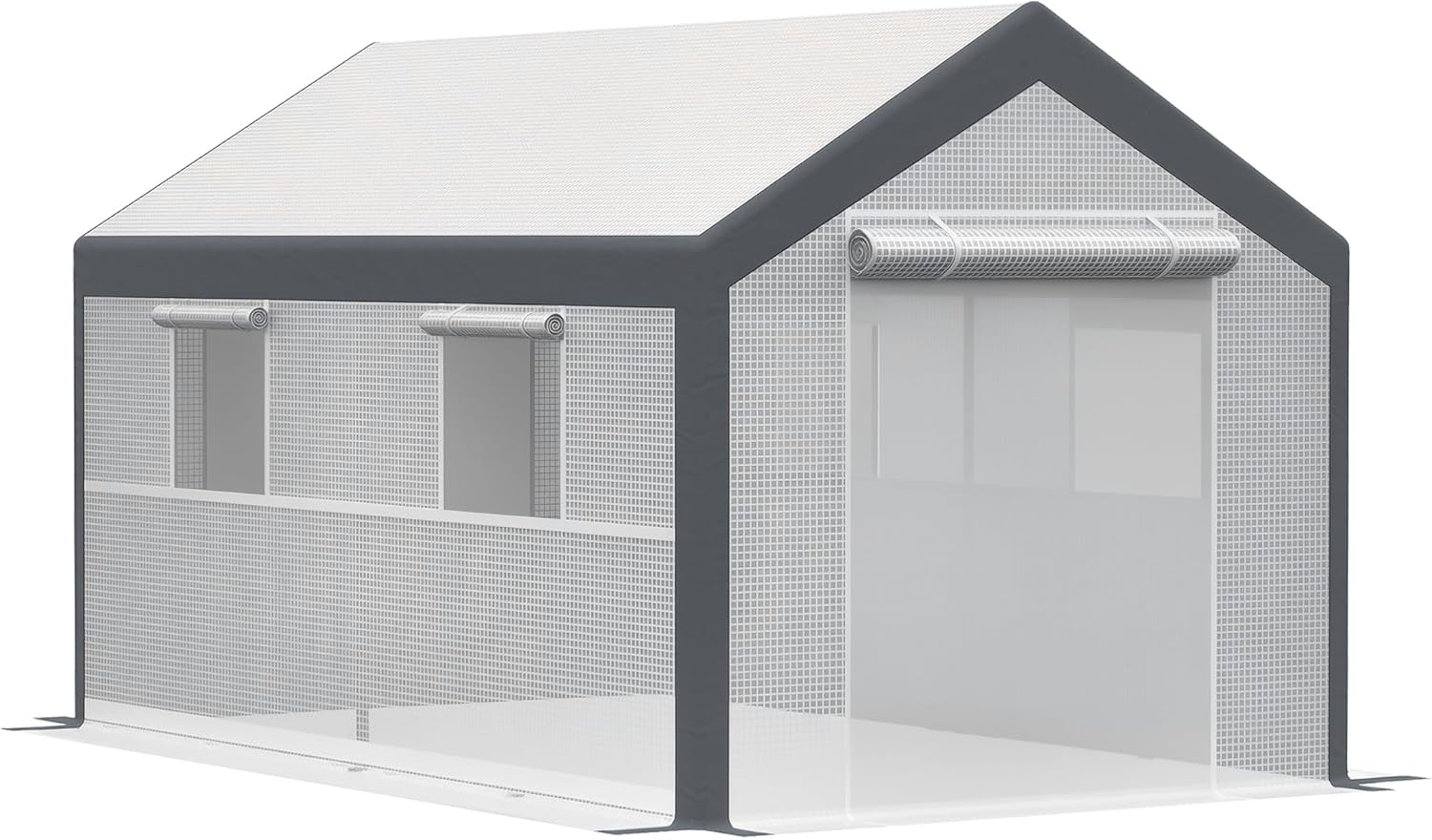Outsunny 12' x 7' x 7' Greenhouse, Walk-in Outdoor Tunnel Green House with PE Cover, Steel Frame, 2 Roll-Up Zipper Doors & 4 Windows for Flowers, Vegetables, Tropical Plants, White