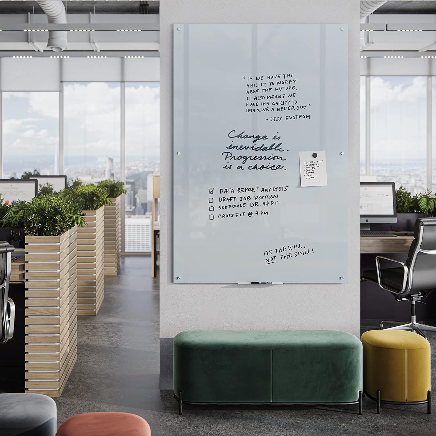 U Brands Magnetic Glass Dry Erase Board, 6' x 4', Infinity Frameless Mounting, White Surface, Accessory Tray, White (72