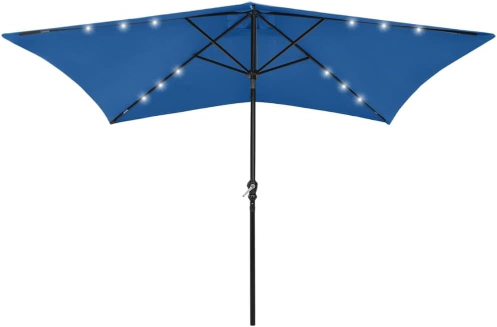 Parasol with LEDs and Steel Pole Azure Blue 6.6'x9.8' Outdoor Umbrellas, Patio Sunshades