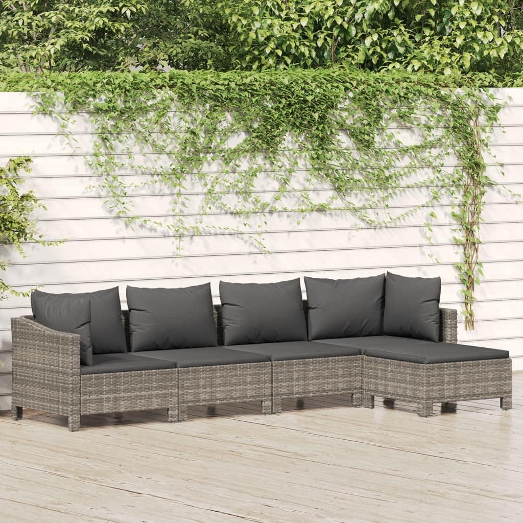 5 Piece Patio Lounge Set with Cushions Gray Poly Rattan,Premium Outdoor Lounge Set: Weatherproof Rattan and Steel with Modular Design Patio Furniture Sets, Outdoor Furniture Sets