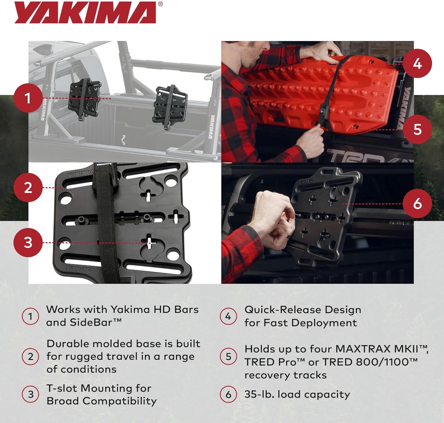 Yakima 35 Pound Load Capacity Heavy Duty Steel Recovery Track Mount Holds up to four MAXTRAX MKII, TRED Pro, or TRED 800/1100 Recovery Tracks, Black