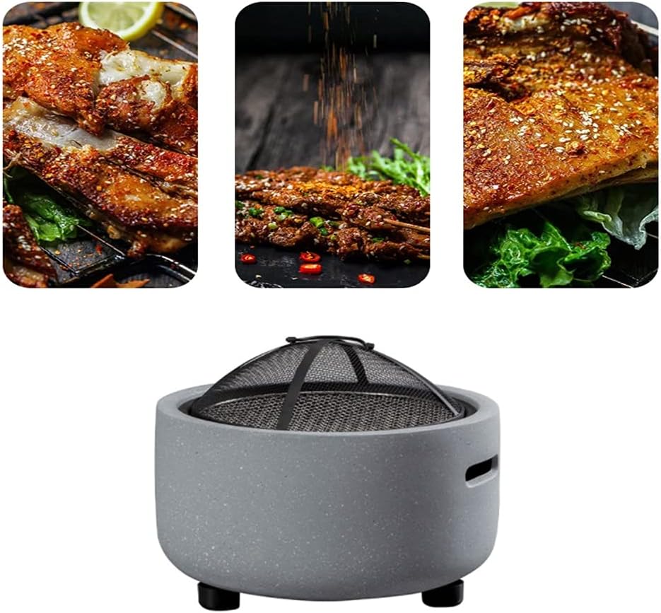 Barbecue Brazier Contemporary Garden and Patio Heater Fire Pit Camping BBQ Grill Bowl Brazier Burner with Poker Grill Mesh Lid 45 x 35cm