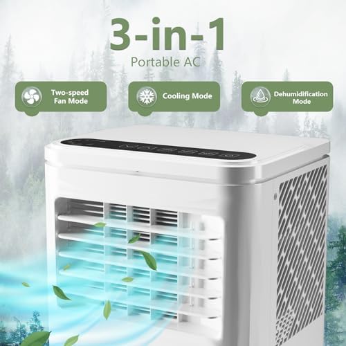 10000 BTU Portable Air Conditioners, Air Conditioner for Room Cools Up to 450 Sq.Ft with 24H Timer, Remote Control, Dehumidifier, 3-IN-1 AC Unit with Window Kit for Bedroom, Indoor Rooms, Home Office