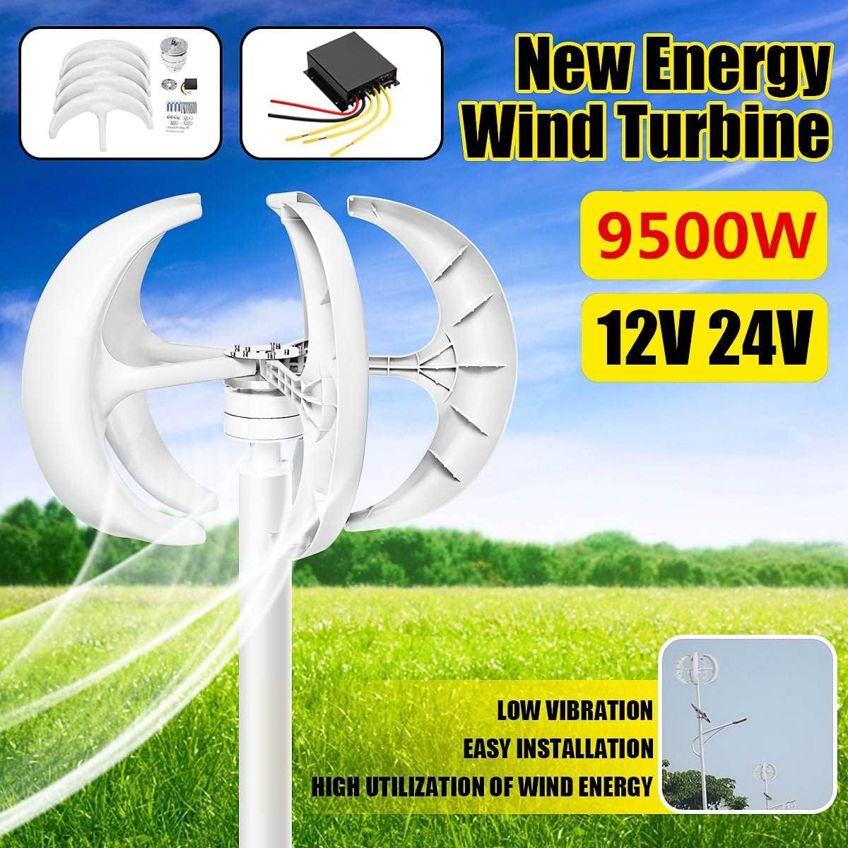 9500W 12V-220V 5 Blades Lantern Wind Turbines Generator Vertical Axis Motor Kit for Home Hybrids Streetlight Use Electromagnetic