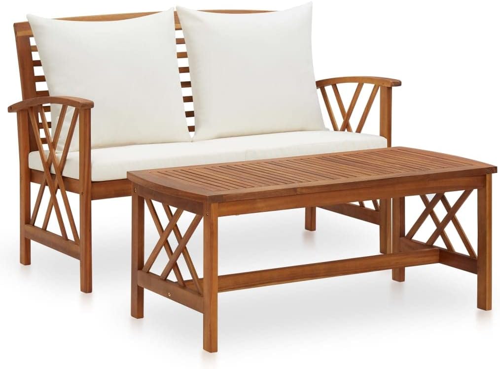 2 Piece Patio Lounge Set with Cushions Solid Acacia Wood,Vintage Acacia Wood 2Piece Garden Lounge Set with Cushions for Patio and Backyard Patio Furniture Sets, Outdoor Furniture Sets