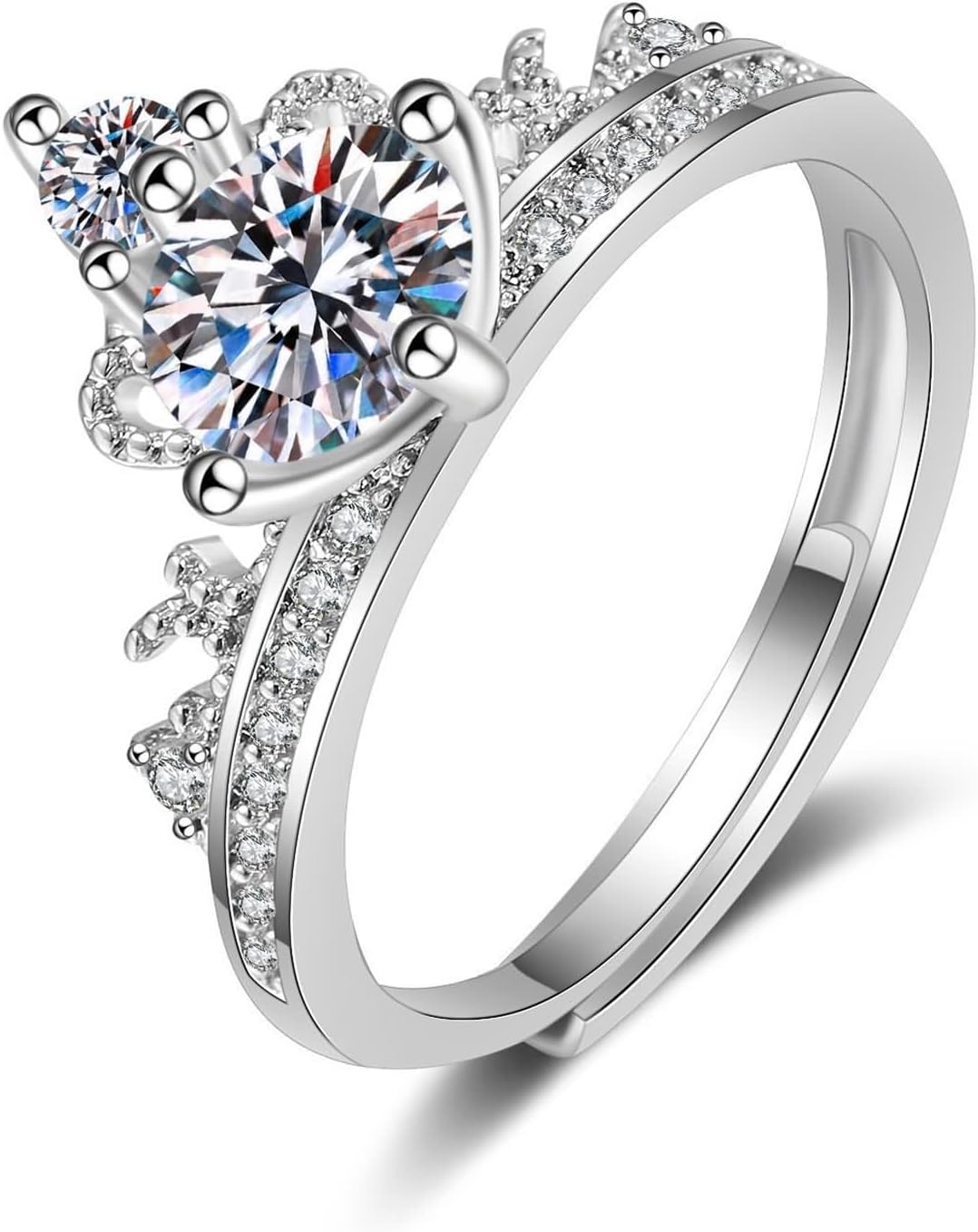 18K White Gold Ring for Women, Unique Engagement Ring Moissanite Crown Silver Jewelry for Bride