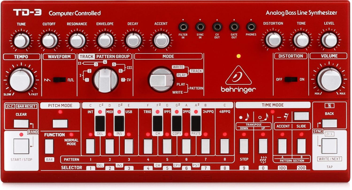 Behringer TD-3-RD Analog Bass Line Synthesizer with VCO, VCF, 16-Step Sequencer, Distortion Effects and 16-Voice Poly Chain