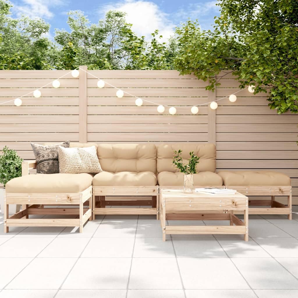 6 Piece Patio Lounge Set with Cushions Solid Wood,Slatted Wooden Garden Lounge Set with Plush Cushions for Outdoor Relaxation Patio Furniture Sets, Outdoor Furniture Sets