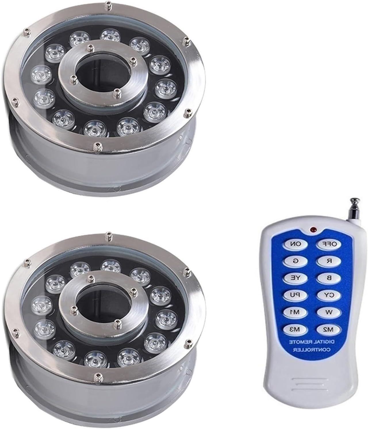 2PCS LED Underwater Pond Lights - Ring Fountain RGB Lamp, with RF Remote Control Recessed Spotlight, IP68 Waterproof Stainless Steel Garden Spotlight, for Garden Pond Swimming Pool(18W(12V))