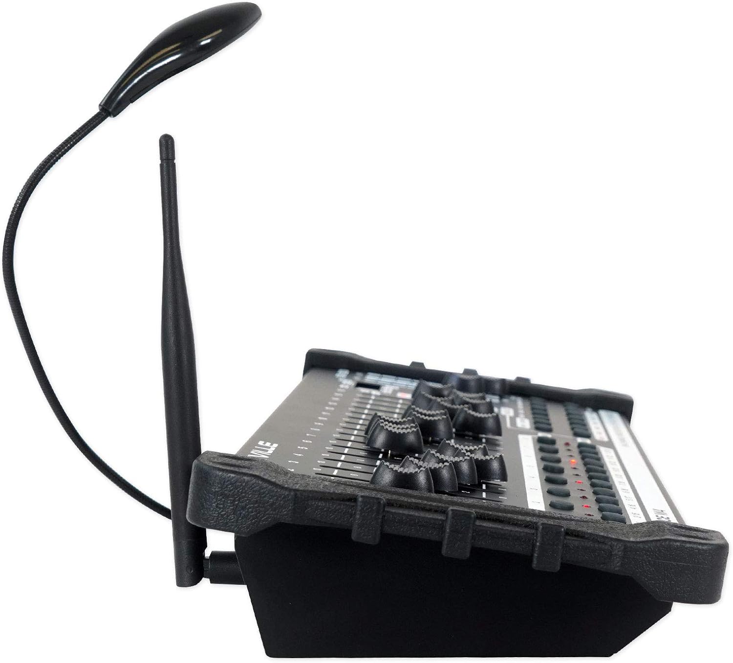 Rockville RF Wedge White Bundle: (4) 54W RGBWA+UV Battery Wireless DMX DJ Par Uplights w/RF Remote, ROCKFORCE W4 384-Channel Wireless DMX Controller w/MIDI, RLB30 Bag for 4 Slim Par Lights, 6-Items