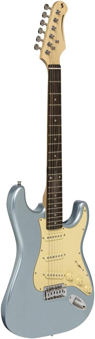 Stagg 6 String Solid-Body Electric Guitar, Right, Ice Blue Metallic, Full (SES-30 IBM)