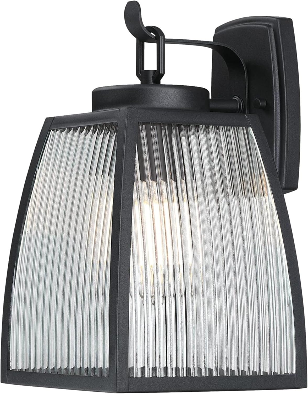 Westinghouse 6122400 Niko Transitional One Light Outdoor Wall Fixture, Textured Black Finish, Clear Ribbed Glass