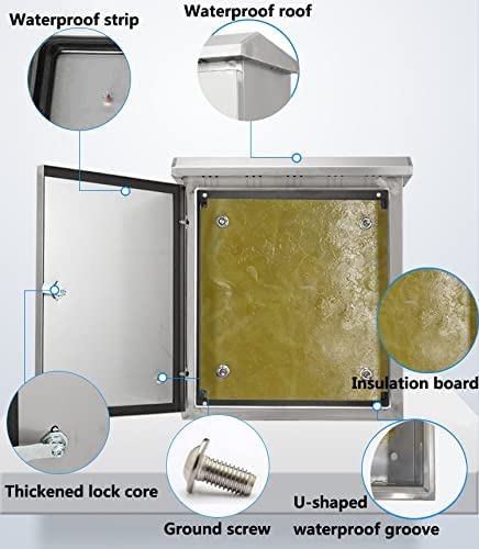 304 Outdoor Stainless Steel Electrical Box Enclosure, IP67 Waterproof Junction Box, Weatherproof Nema Enclosure Box, Wall-Mounted Project Boxes for Electronics with Insulation Mounting Plate