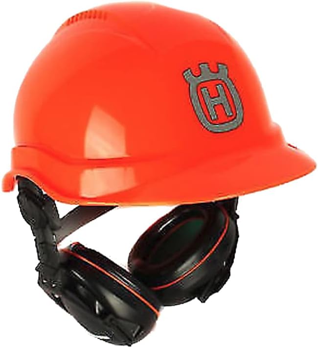 Husqvarna 592752701 Chainsaw Helmet with Metal Mesh Face Shield, Adjustable Ear Muffs for Hearing Protection, and Sun Peak, HDPE Forestry Helmet Shell, Orange