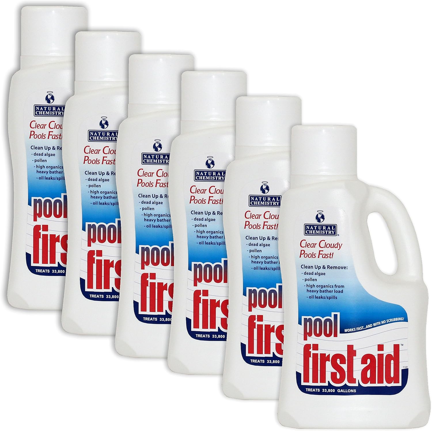 Natural Chemistry First Aid Swimming Pool Enzyme, 2-Liter, Pack of 6, Clear Cloudy Pools Fast, Frees Clogged Filters, Compatible with All Sanitizing Systems