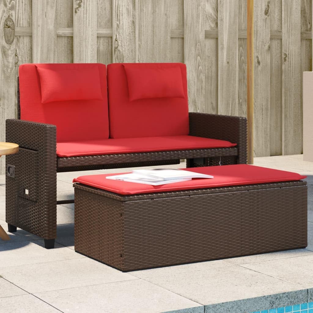 Patio Benches Reclining Patio Bench with Cushions Brown Poly Rattan,Adjustable Garden Bench with Sofa Bed Function for Outdoor Patio Space Outdoor Furniture & Accessories