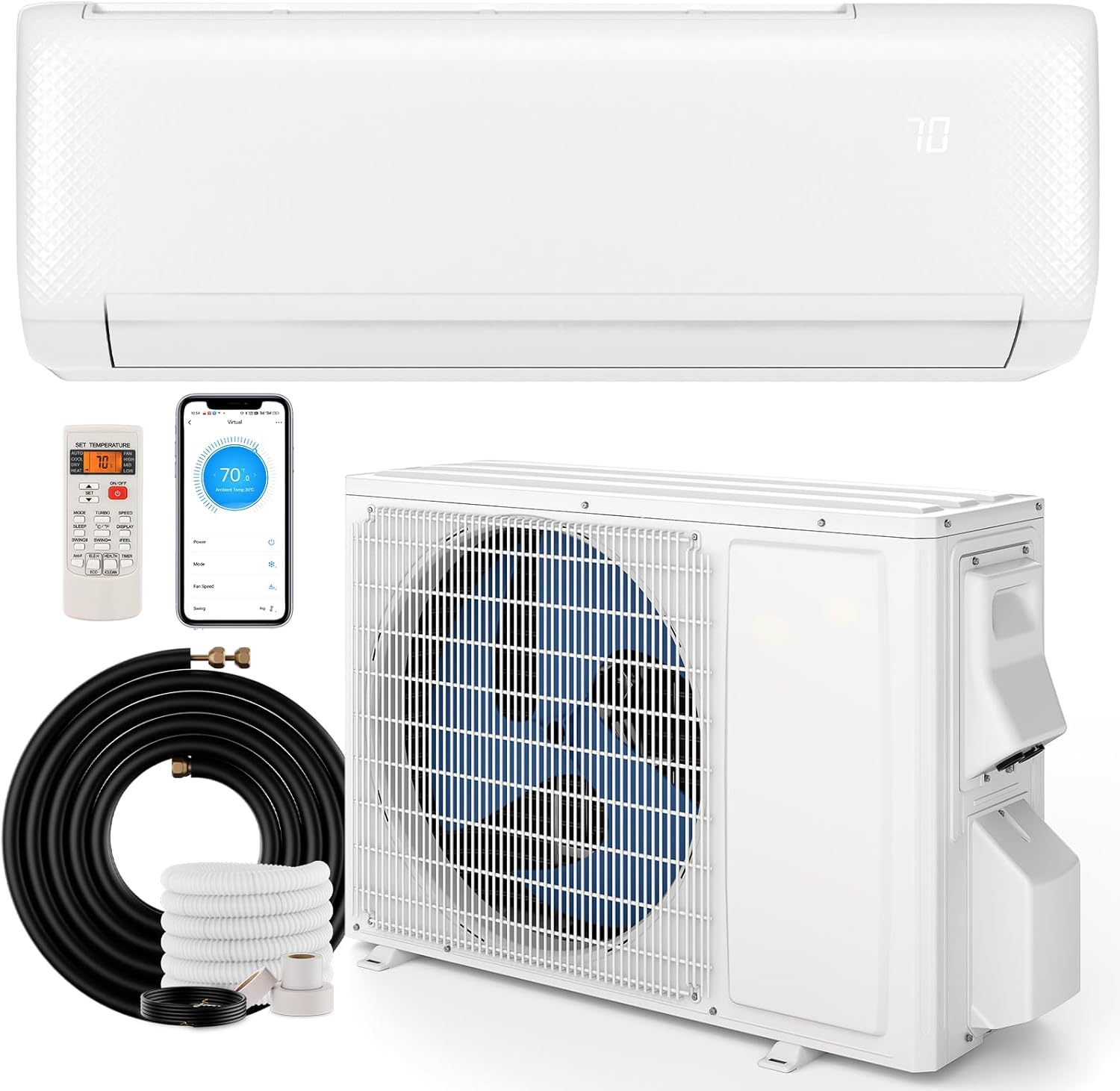 SIMOE 9000 BTU Wifi Enabled Mini Split, Cools Up to 450 Sq.Ft, 115V, Air Conditioner & Heater with Inverter, Compatible with Alexa, SEER2 20.5, Pre-Charged, White