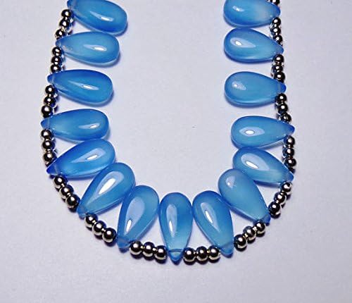 7 matched pairs, 15x7 mm long aprx., cobalt blue chalcedony smooth plain pear shape briolettes