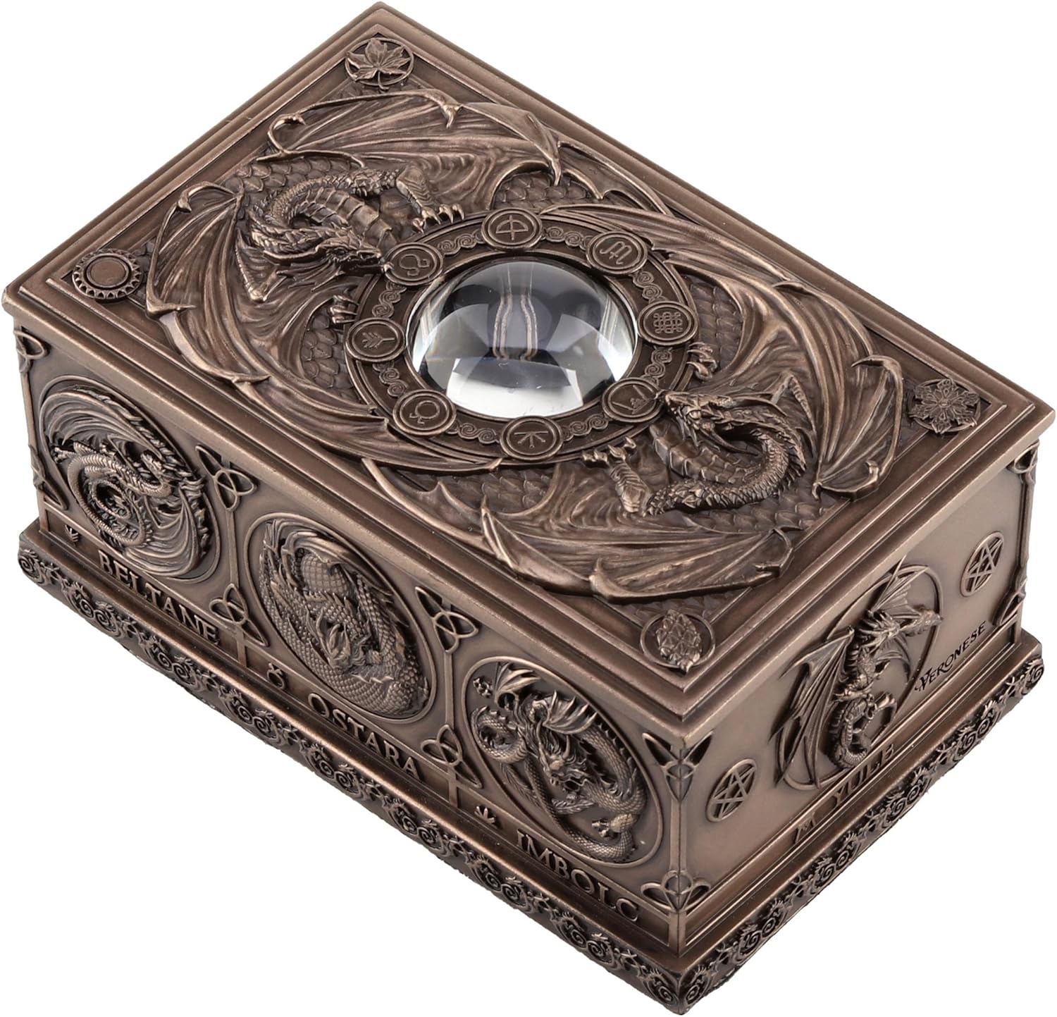 Veronese Design Dragons of The Sabbats Cold Cast Resin Mystic Bronze Finish Tarrot Box