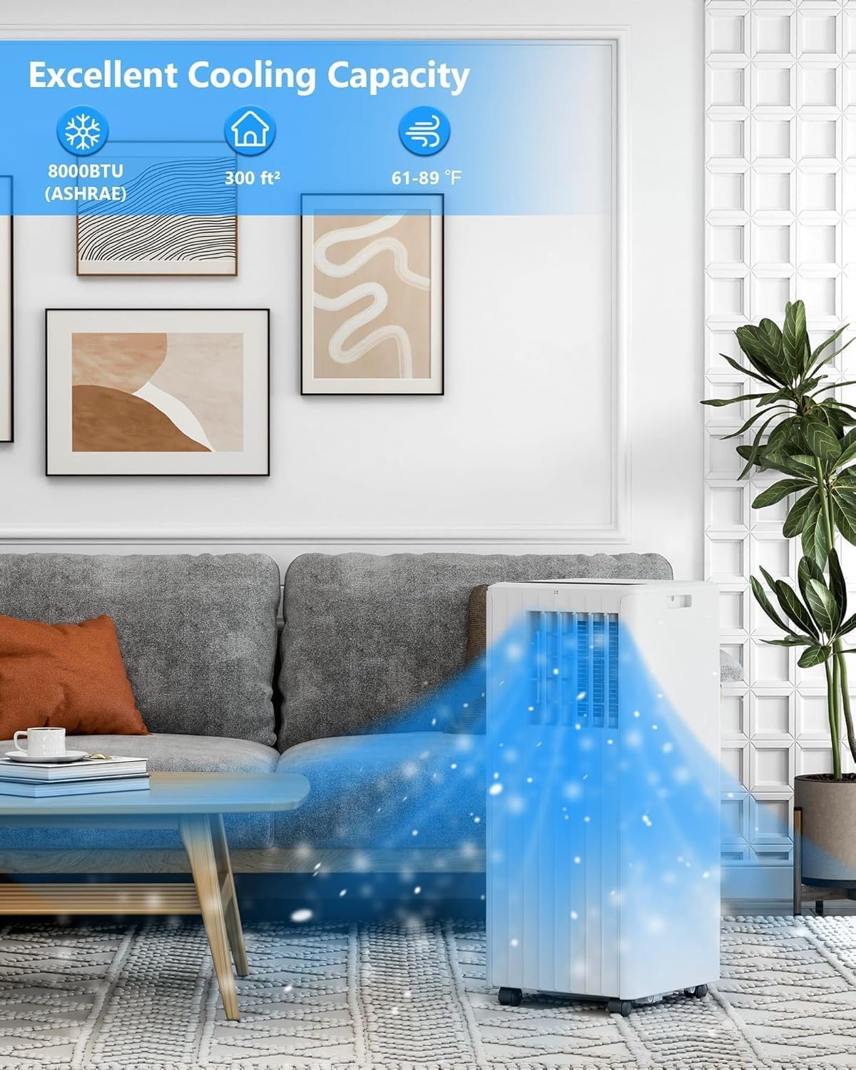 8,000 BTU Portable Air Conditioner – 3 in-1 Cooling, Dehumidifier & Fan for Rooms up to 350 sq.ft. | Ultra-Quiet Sleep Mode | Energy-Saving 24H Timer | Remote Control & Complete Window Kit Included