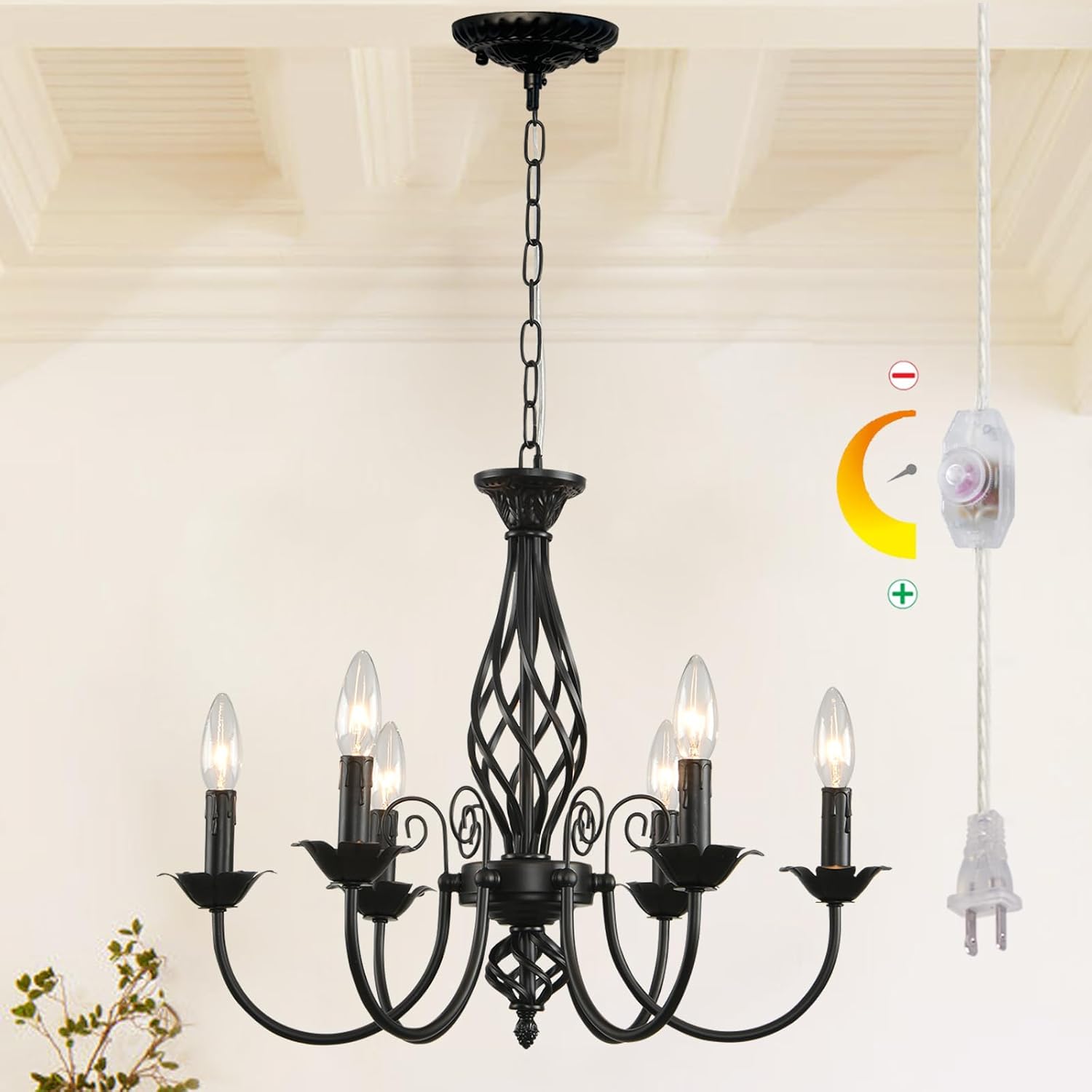 HOXIYA DIMMABLE Plug in Farmhouse Chandelier 6 Light for Living Room, 22