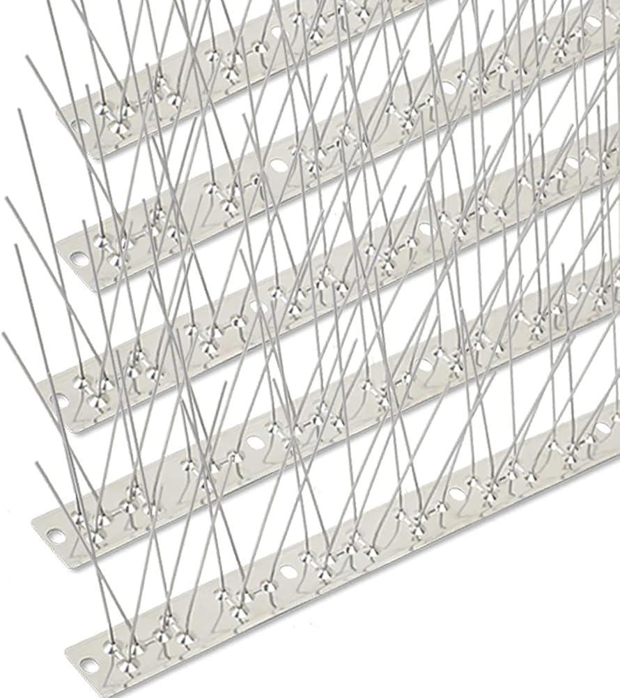 Bird Spikes Stainless Steel 200ft Coverage 185 Pack for Pigeons Small Birds Outdoor Use Bird Prevention Strips for Fence Crows Woodpeckers with 304 Stainless Steel Pins and Base Not Rusty